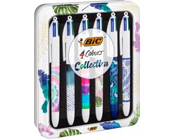 BIC 4 Kleuren Balpennen - Botanical en Tie Dye Decors - Geschenkdoos met 6 pennen - Medium Punt 1 mm