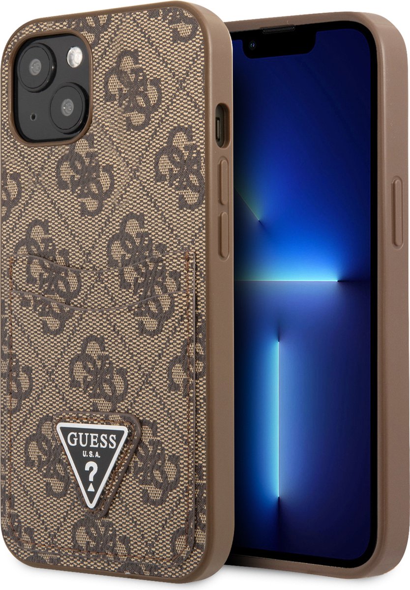 Guess Saffiano geschikt voor iPhone 13 kaarthouder hoesje - Bruin