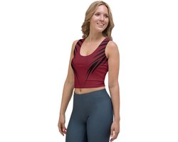 CropTop - design Power Up  - Dry Fit - High Performance - unieke print - 4way stretch - UPF 50+ - Hardloop - Yoga - Fitness - Dans - Pilates - Training - Sport Top - dames - warmrood zwart - maat XL