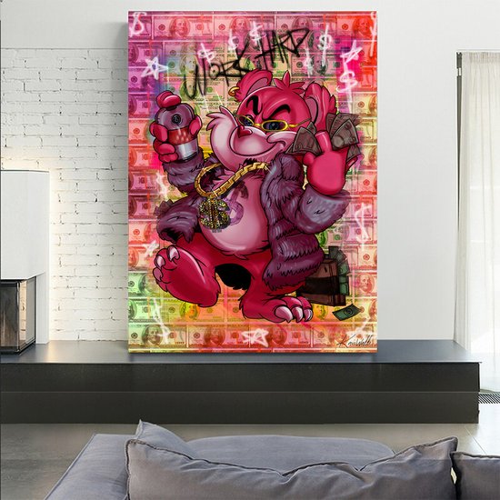 Luxe Canvas Schilderij Play Hard Bear | 100x150 | Woonkamer | Slaapkamer | Kantoor | Muziek | Design | Art | Modern | ** 2CM DIK! **
