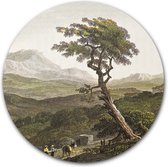 Wandcirkel Sicilian Tree op hout - WallCatcher | Multiplex 40 cm rond | Houten muurcirkel Bomen in Sicilië