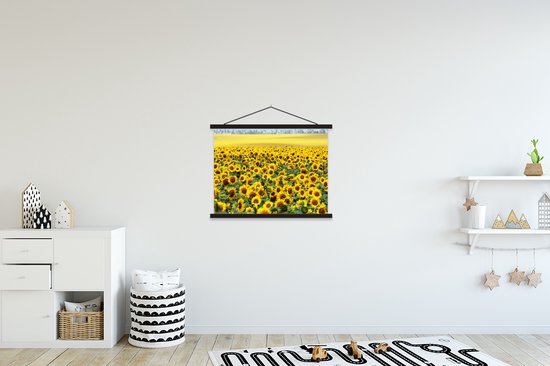 Posterhanger incl. Poster 60x45 cm - Schoolplaat - Zonnebloem - Bloemen - Natuur - Textielposter - Zwarte latten