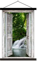 Posterhanger incl. Poster 60x90 cm - Schoolplaat - Waterval - Doorkijk - Landschap - Textielposter - Zwarte latten
