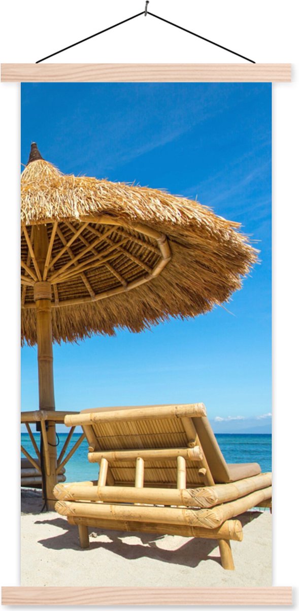 Posterhanger incl. Poster 40x80 cm - Schoolplaat - Strandstoel - Strand - Parasol - Zee -