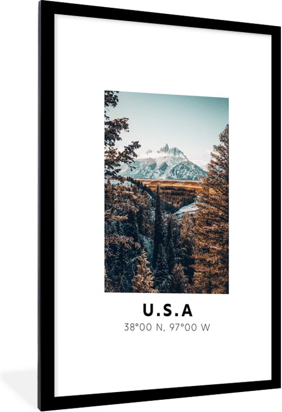 Fotolijst incl. Poster - Amerika - Herfst - Bergen - Sneeuw - 60x90 cm - Posterlijst