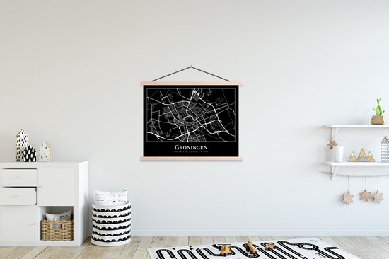 Porte-affiche avec affiche - Affiche scolaire - Groningue - Carte - Carte - Plan de la ville - 120x90 cm - Lattes vierges