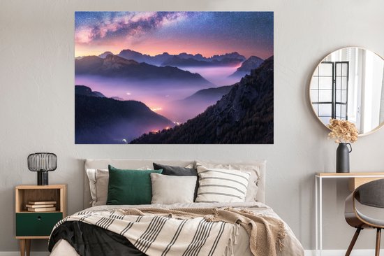 Poster Montagnes - Ciel étoilé - Brouillard - 180x120 cm XXL