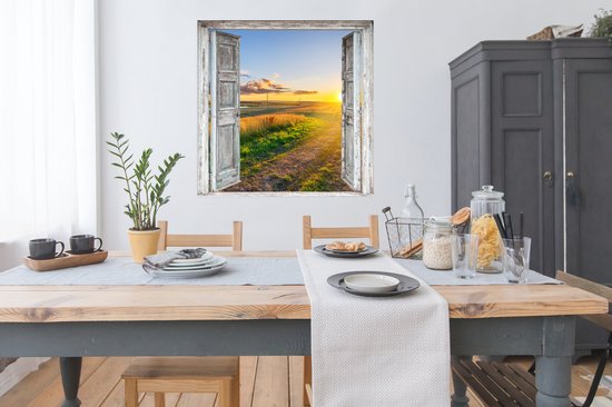 Affiche Look through - Campagne - Paysage - Soleil - 100x100 cm XXL