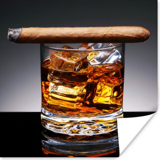 Poster Whiskey - Sigaar - Glas - 75x75 cm