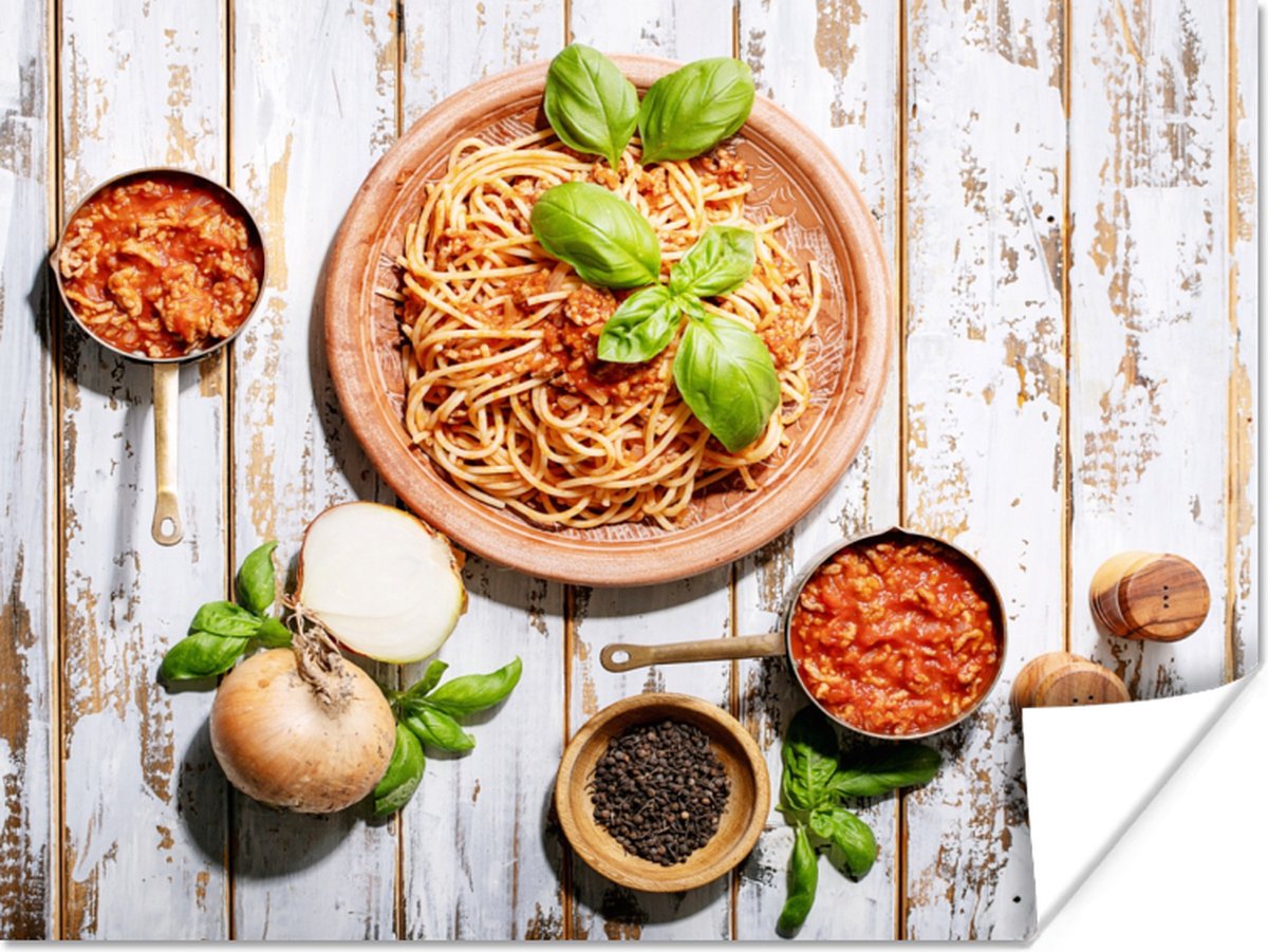 Poster Pasta - Basilicum - Groente - 80x60 cm