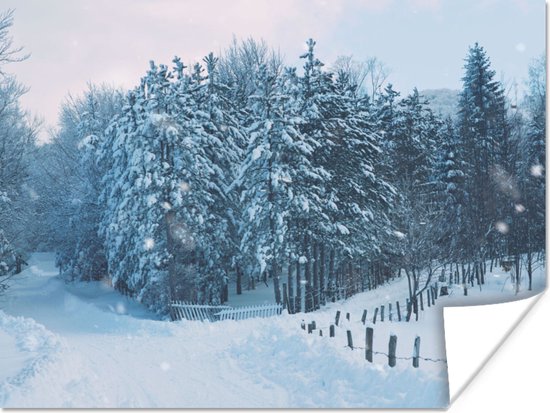 Poster Forêt - Neige - Hiver - 40x30 cm - Décorations de Noël - Décoration de Noël pour l'intérieur - Noël