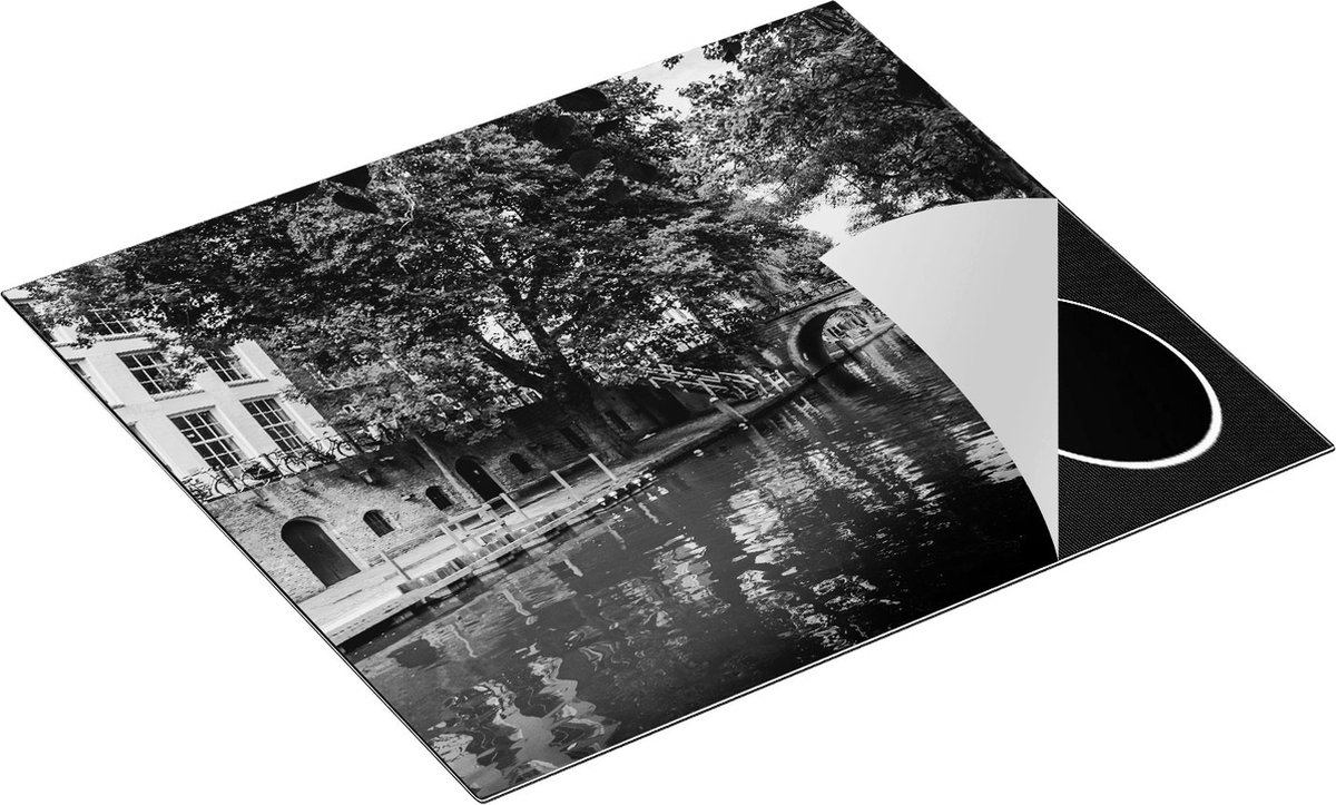 Chefcare Inductie Beschermer Oudegracht in Utrecht - Zwart Wit - 59x52 cm - Afdekplaat Inductie - Kookplaat Beschermer - Inductie Mat