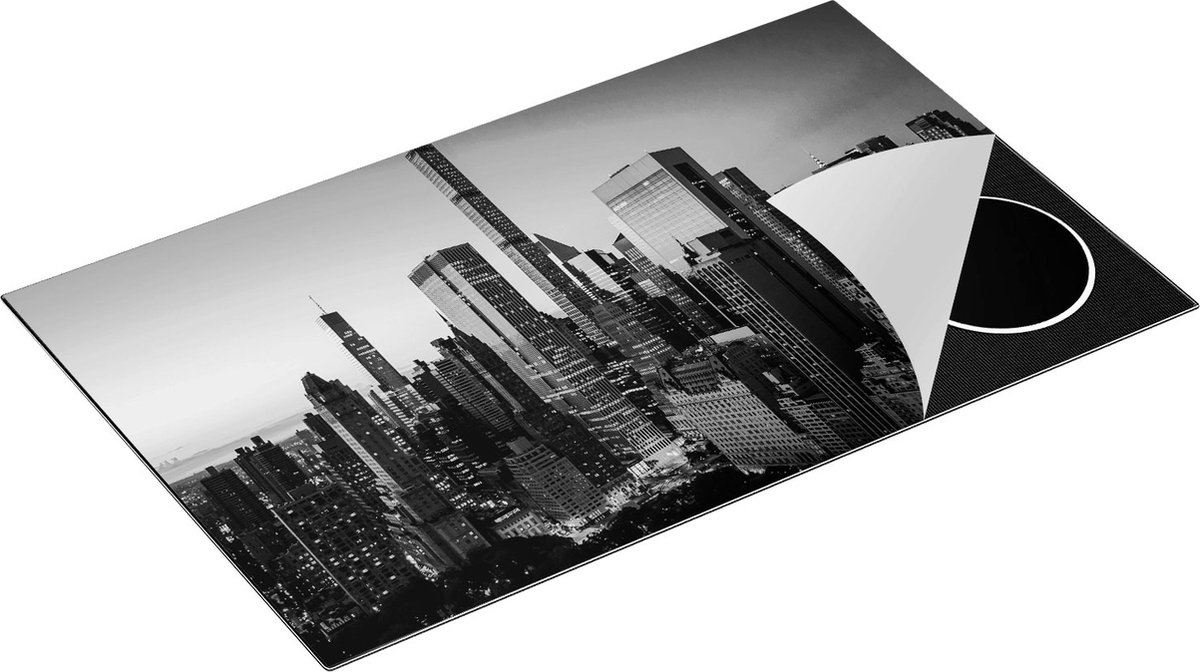 Chefcare Inductie Beschermer New York bij Zonsopgang - Zwart Wit - 85x50 cm - Afdekplaat Inductie - Kookplaat Beschermer - Inductie Mat