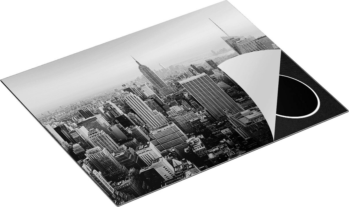 Chefcare Inductie Beschermer New York Skyline met Wolkenkrabbers - Zwart Wit - 65x50 cm - Afdekplaat Inductie - Kookplaat Beschermer - Inductie Mat