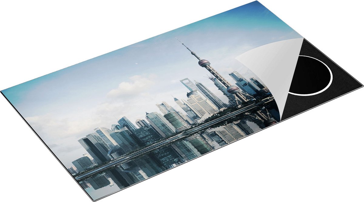 Chefcare Inductie Beschermer Shanghai Skyline in China - 90x52 cm - Afdekplaat Inductie - Kookplaat Beschermer - Inductie Mat