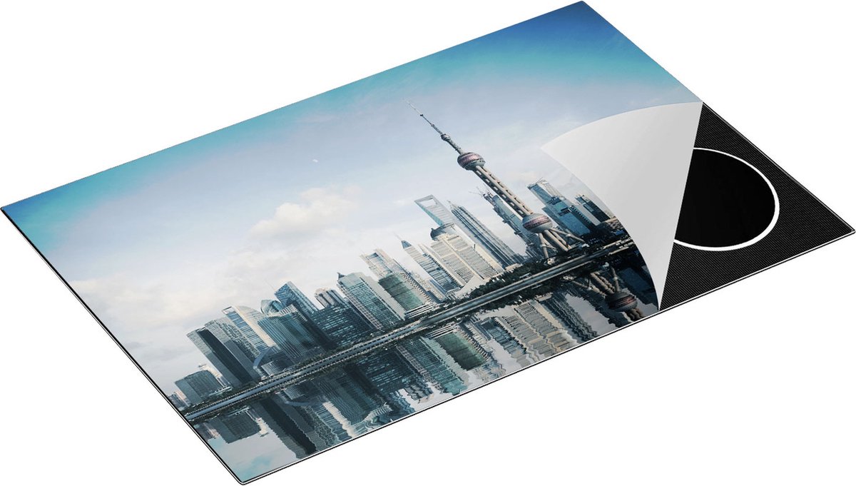 Chefcare Inductie Beschermer Shanghai Skyline in China - 80x52 cm - Afdekplaat Inductie - Kookplaat Beschermer - Inductie Mat