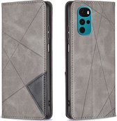 Mobigear Telefoonhoesje geschikt voor Motorola Moto G200 5G Hoesje | Mobigear Rhombus Slim Bookcase | Pasjeshouder voor 2 Pasjes | Telefoonhoesje voor Pinpas / OV Kaart / Rijbewijs - Grijs