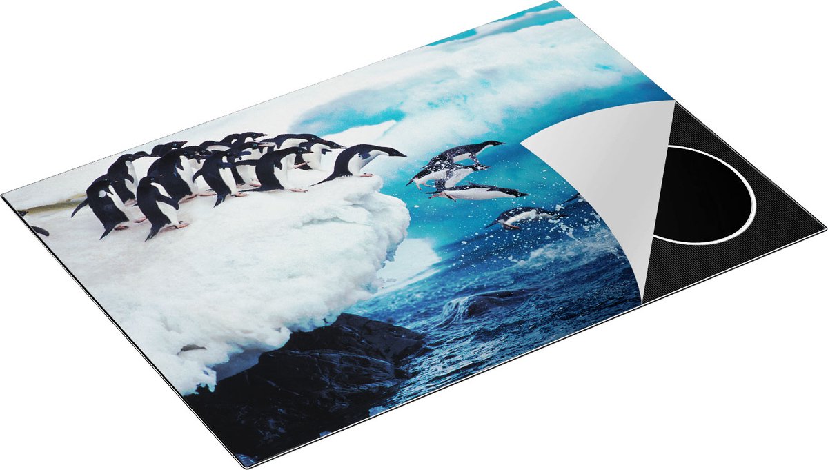 Chefcare Inductie Beschermer Kudde Pinguïns Springen vanaf een Rots - 76x51,5 cm - Afdekplaat Inductie - Kookplaat Beschermer - Inductie Mat