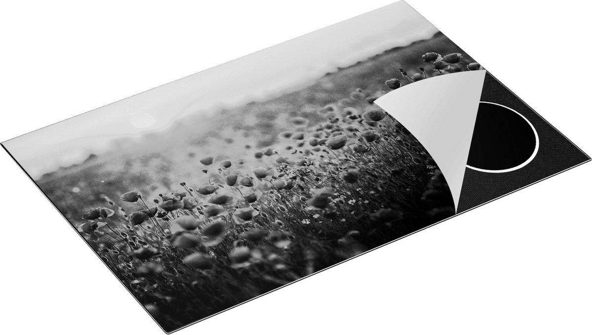 Chefcare Inductie Beschermer Rode Klaprozen Bloemenveld Zonsondergang - Zwart Wit - 81,2x52 cm - Afdekplaat Inductie - Kookplaat Beschermer - Inductie Mat