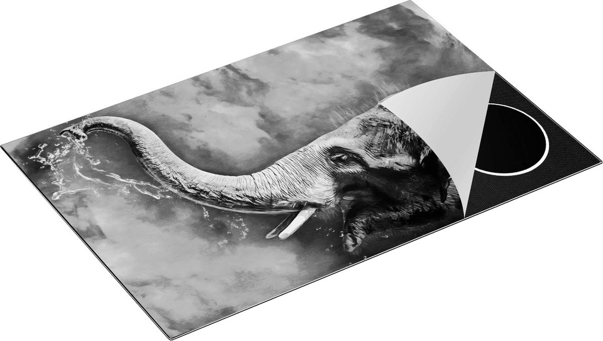Chefcare Inductie Beschermer Getekende Vrolijke Olifant - Abstract - Zwart Wit - 83x51,5 cm - Afdekplaat Inductie - Kookplaat Beschermer - Inductie Mat