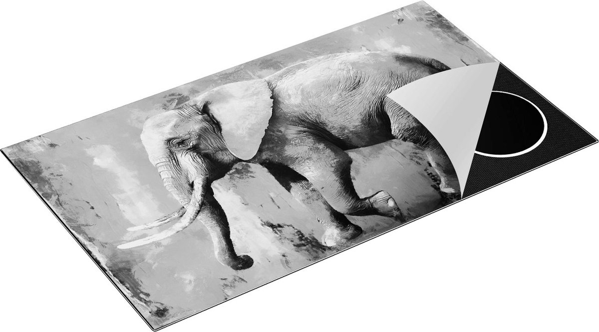 Chefcare Inductie Beschermer Geschilderde Olifant Olieverf - Abstract - Zwart Wit - 90x50 cm - Afdekplaat Inductie - Kookplaat Beschermer - Inductie Mat