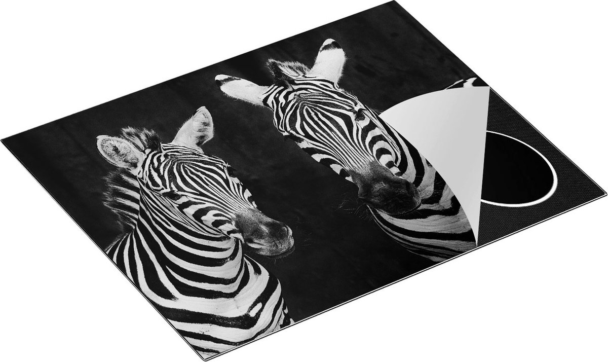 Chefcare Inductie Beschermer Twee Zebra's - Zwart Wit - 65x50 cm - Afdekplaat Inductie - Kookplaat Beschermer - Inductie Mat