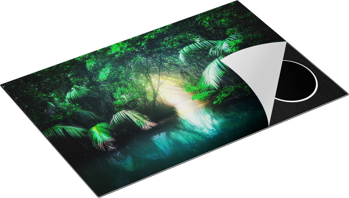 Chefcare Inductie Beschermer Tropische Jungle met een Turquoise Meer - 83x51,5 cm - Afdekplaat Inductie - Kookplaat Beschermer - Inductie Mat