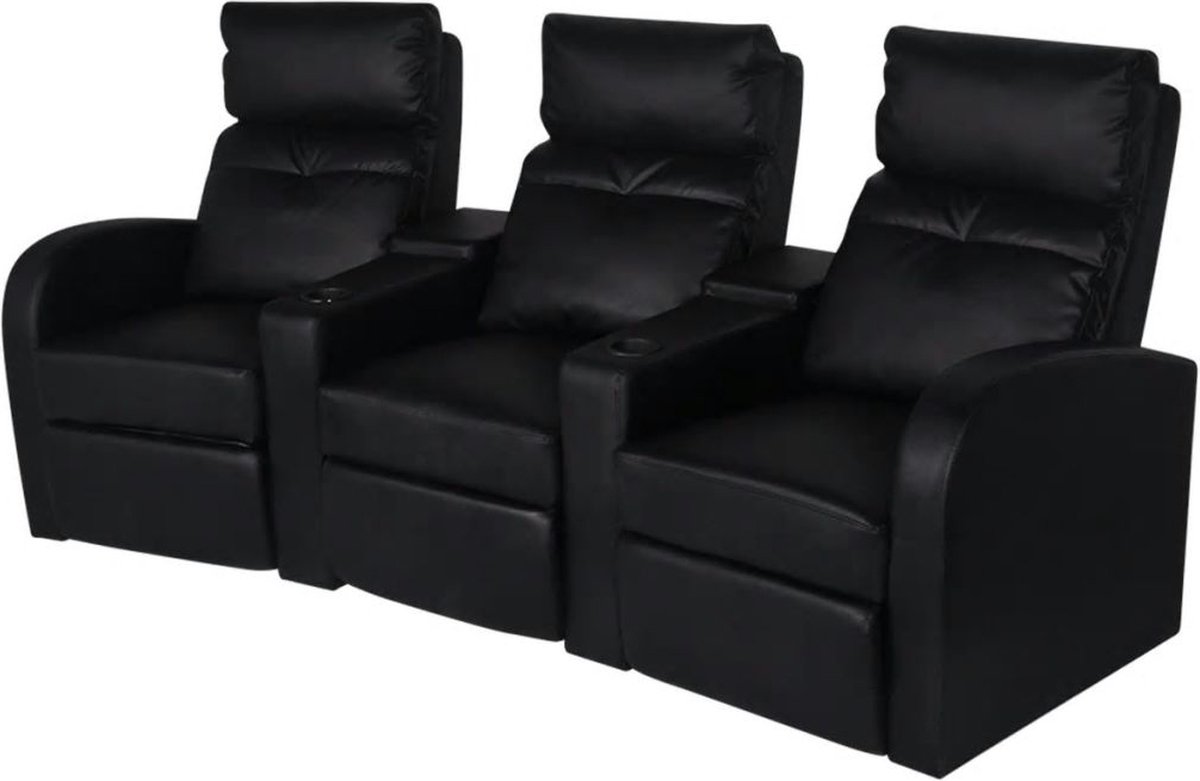 Medina Driedubbele relaxfauteuil met middenleuning kunstleer zwart