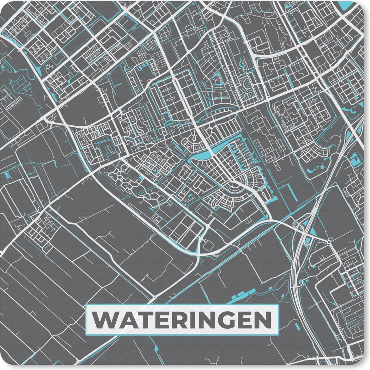 Muismat 20x20 cm - Mousepad Kaart - Plattegrond - Wateringen - Stadskaart - Muismatten - Stadskaart