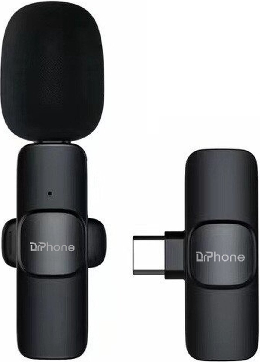 DrPhone PX Lite – Draadloze USB-C Lavalier Microfoon - 20 meter - Plug en Play – Ruisonderdrukking Technologie - Zwart