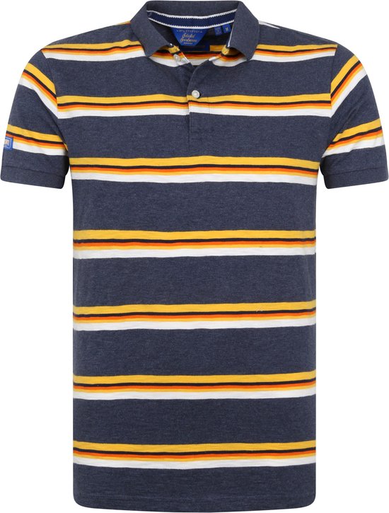 Superdry - Classic Polo Strepen Donkerblauw - Modern-fit - Heren Poloshirt Maat L