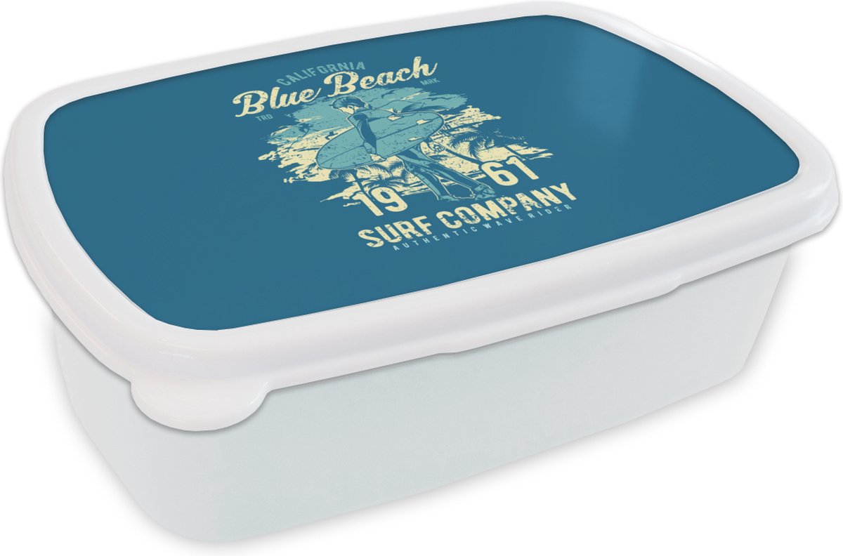 Broodtrommel Wit - Lunchbox - Brooddoos - Surfboard - Surf - Vintage - 18x12x6 cm - Volwassenen
