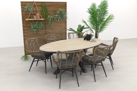 Jasmine Naturel/GI Edison 6-persoons ovale dining tuinset 220 x 115 cm.