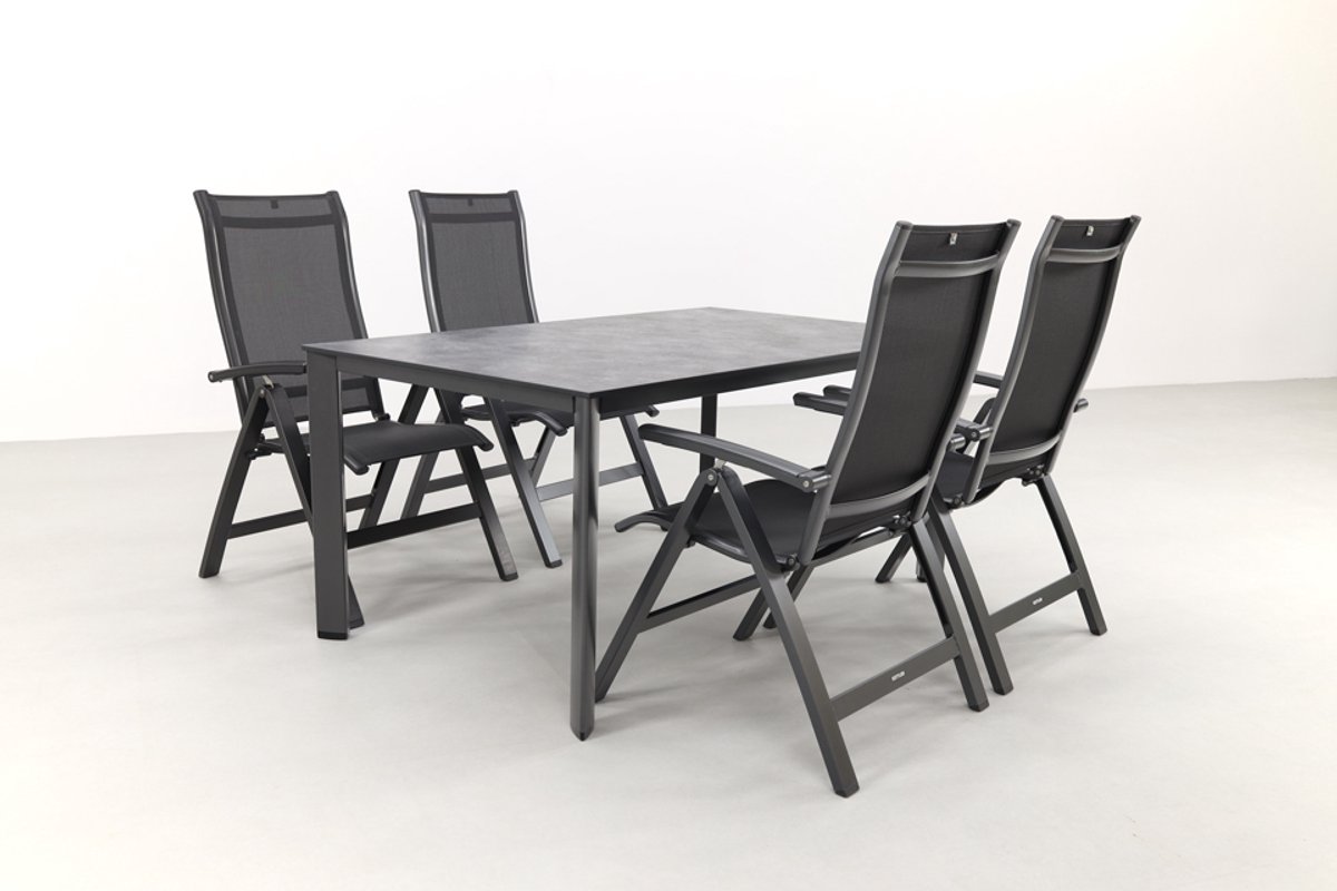 Kettler Altura/Edge verstelbare aluminium tuinset voor 4 personen 160x95 cm. - Antraciet