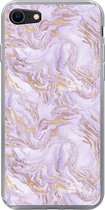 Geschikt voor iPhone 8 hoesje - Abstract - Marmer print - Goud - Paars - Patroon - Siliconen Telefoonhoesje