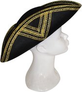 Funny Fshion Musketiers piraten verkleed hoed zwart met goud
