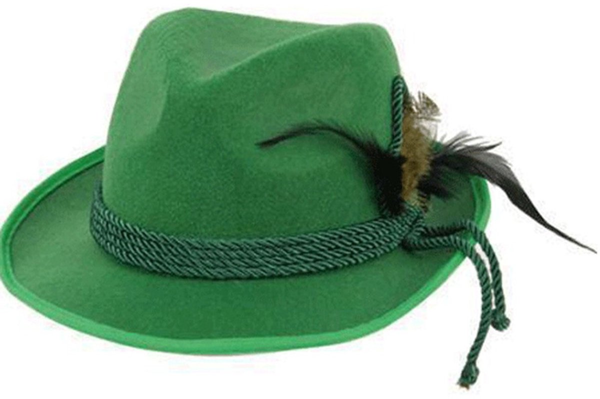 Faram Party Tiroler hoedje - groen - met koord en veer - voor volwassenen - Oktoberfest - bierfeest - Alpenhoedje - Jagershoedje