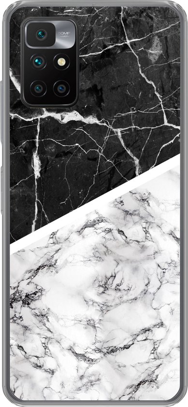 Coque Xiaomi Redmi 10 - Marbre - Zwart - Wit - Coque de téléphone en Siliconen