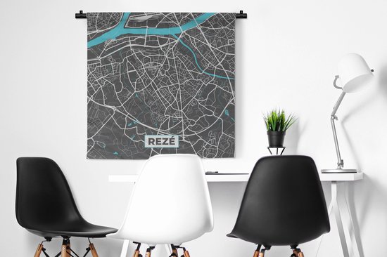 Wandkleed - Wanddoek - Rezé - Frankrijk - Stadskaart - Kaart - Plattegrond - 90x90 cm - Wandtapijt