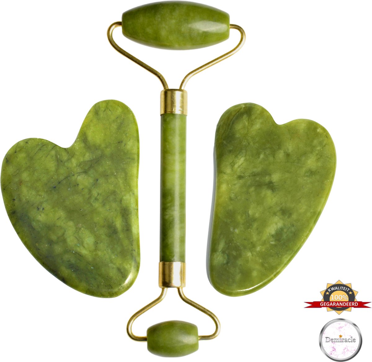 Demiracle® Jade Face Roller & Pure Jade Gua Sha Set – Schraper - Massagehulpmiddel – Gezichtsmassage – Massage – Jade Roller - Face Roller – Ontspanning