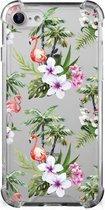 GSM Hoesje iPhone SE 2022/2020 | iPhone 8/7 Hoesje met naam met transparante rand Flamingo Palms
