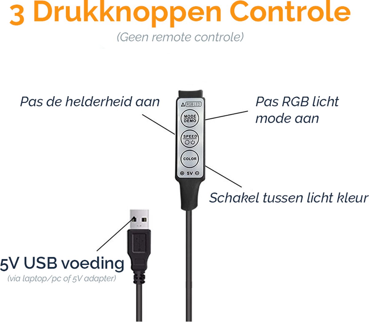 Led Strip USB Controller – mini RGB Controller - 5V – 4 pin – 2835 ...