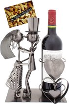 BRUBAKER Wijnflessenhouder bruidspaar - flessenstandaard van metaal met wenskaart voor wijncadeau - Wijnrek