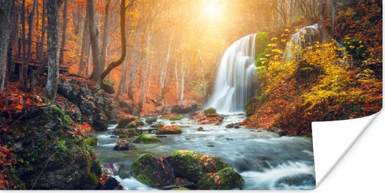 Poster Waterval - Zon - Herfst - 160x80 cm