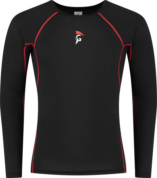 T-shirt de sport noir à manches longues, coutures rouges et logo FG. Col rond.