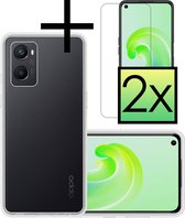 Hoes Geschikt voor OPPO A76 Hoesje Cover Siliconen Back Case Hoes Met 2x Screenprotector - Transparant