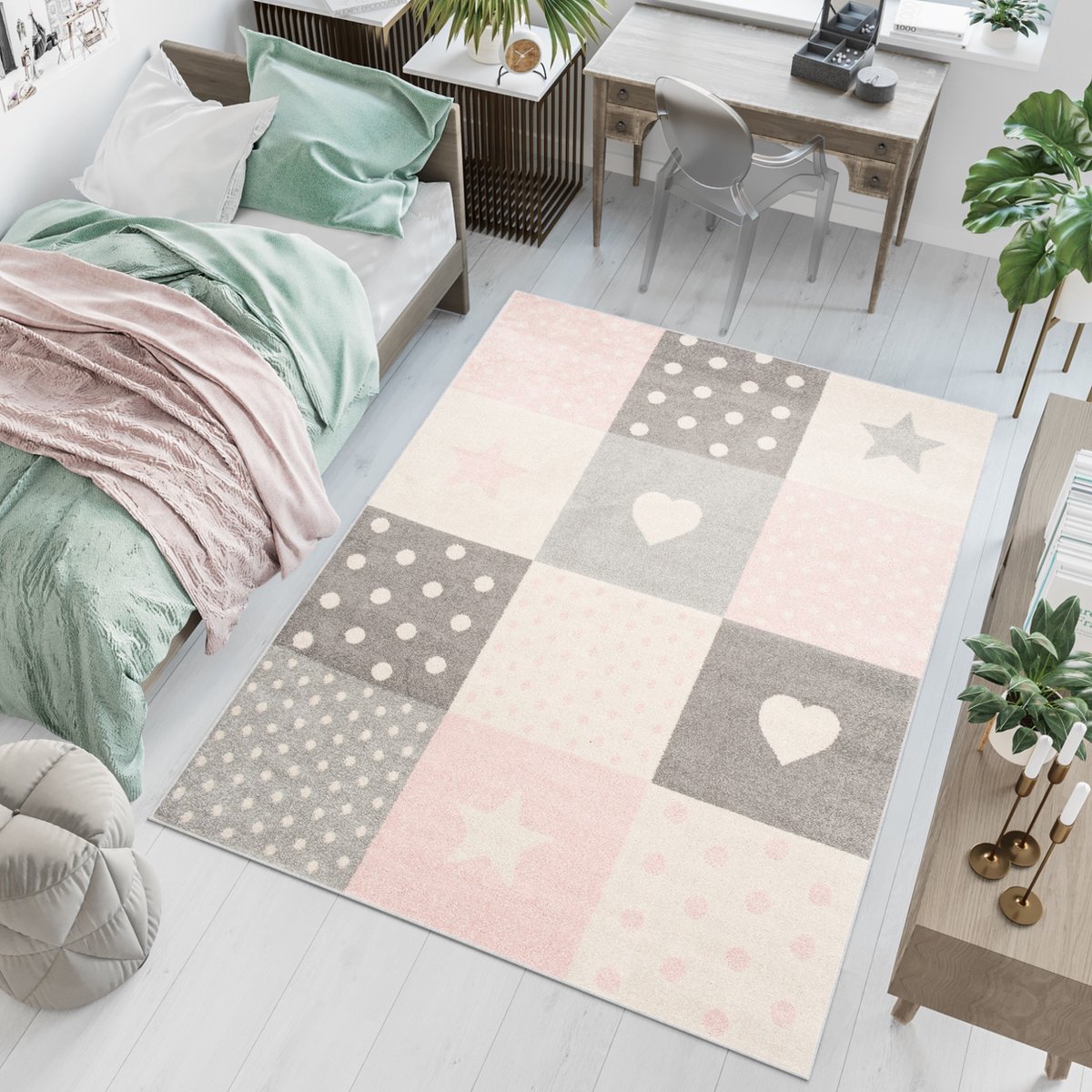 Tapiso Lazur Vloerkleed Beige Roze Tiener Kinderkamer Tapijt, foto 6