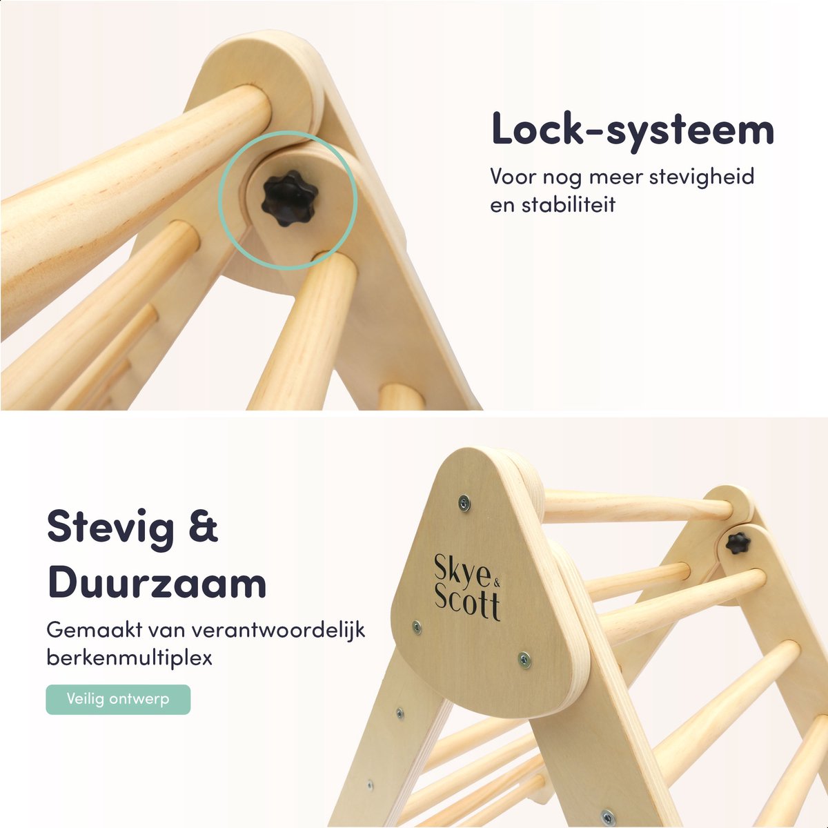 Skye & Scott Houten Klimrek - Pikler - Klimdriehoek - Inclusief Glijd- en Klauterplankje — afbeelding 5
