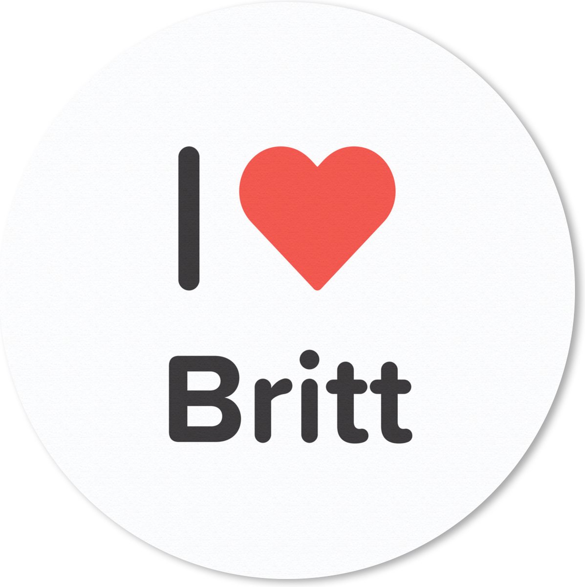 Muismat rond 40x40 cm - Mousepad I love - Britt - Meisje - Ronde muismatten
