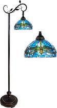 LumiLamp Tiffany Vloerlamp 152 cm Blauw Bruin Kunststof Glas Rond Staande Lamp